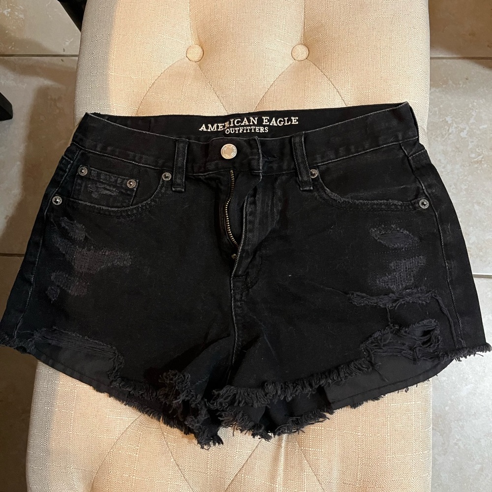 Black denim American Eagle festival high-rise / high waisted distressed shorts